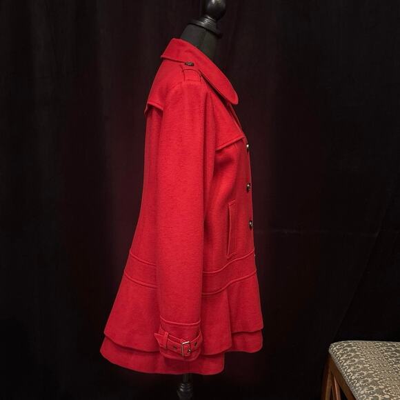 Guess Red Wool Blend Tiered Fit and Flare Pea Coat Women’s Size XL - Picture 4 of 8